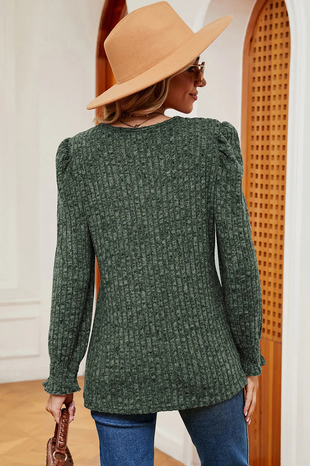Square Neck Flounce Sleeve T-Shirt – Trendsi | ClozArt