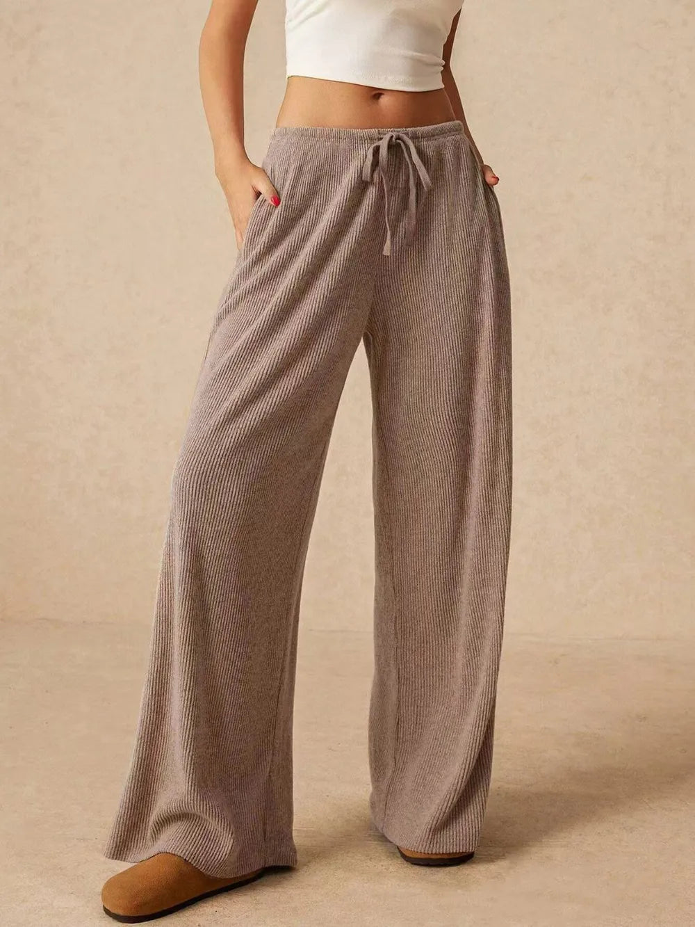 Ribbed Drawstring Wide Leg Pants – Trendsi | ClozArt