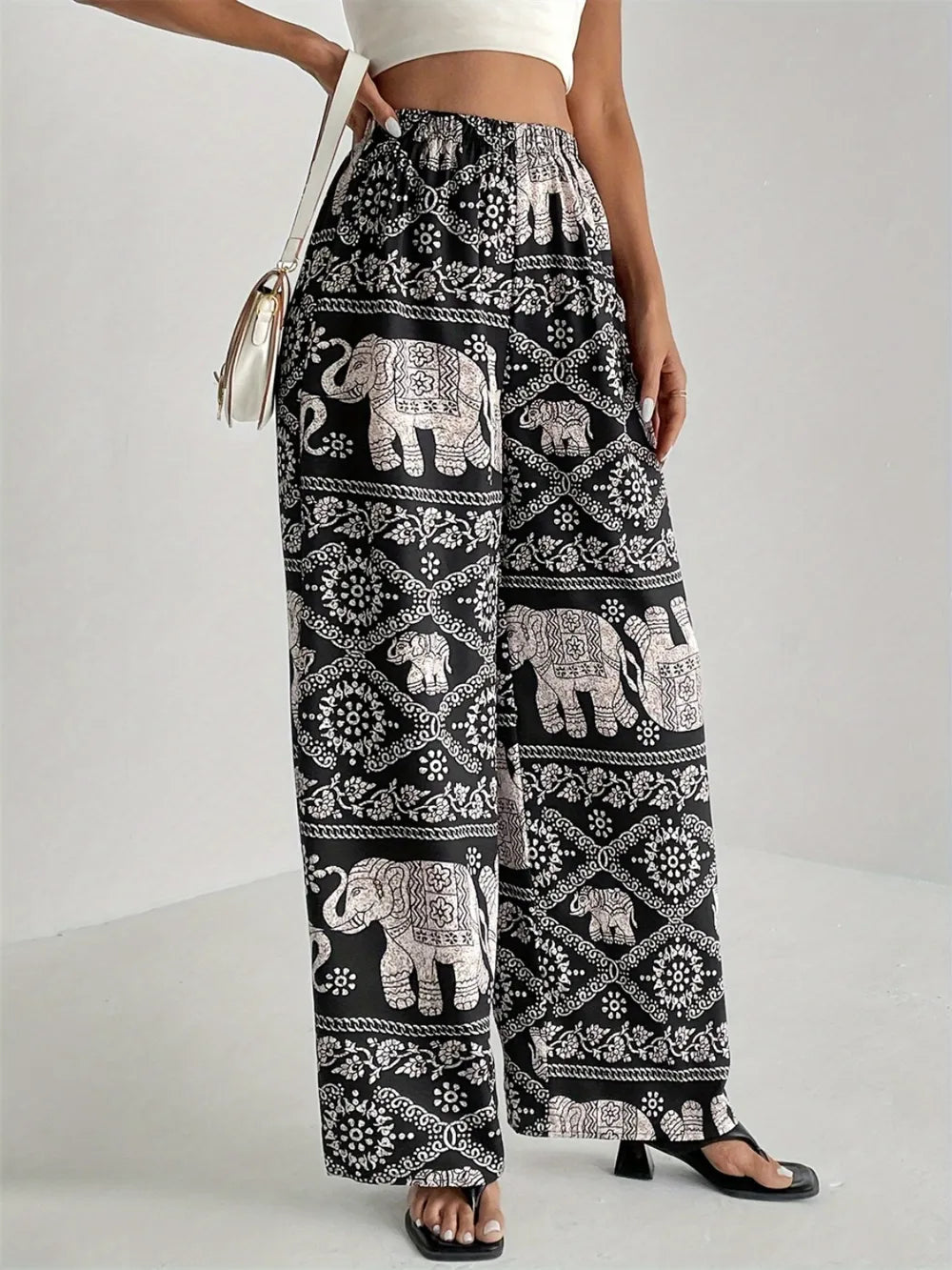 Printed Wide Leg Elastic Waist Pants – Trendsi | ClozArt