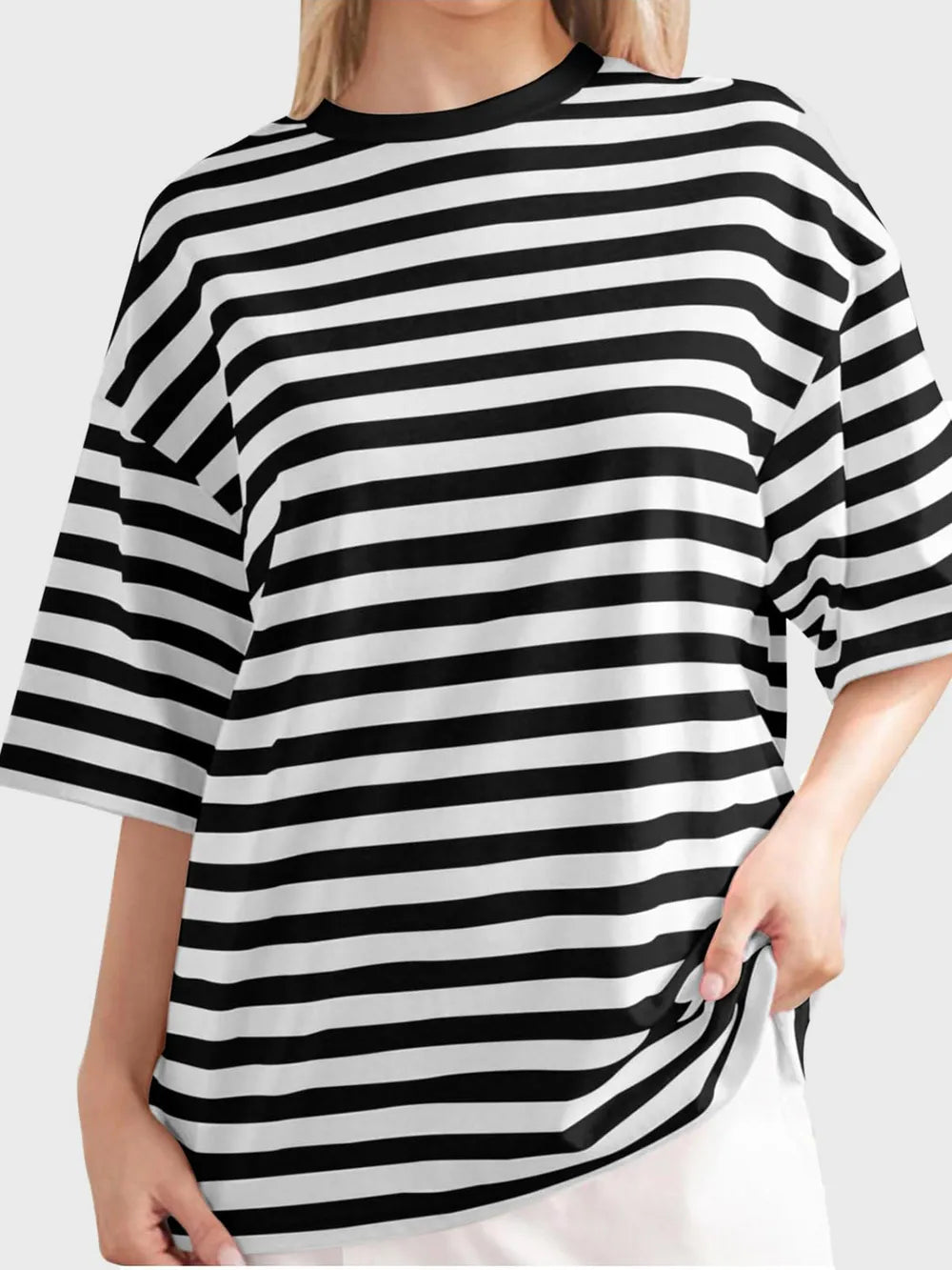 Striped Round Neck Half Sleeve T-Shirt – Trendsi | ClozArt