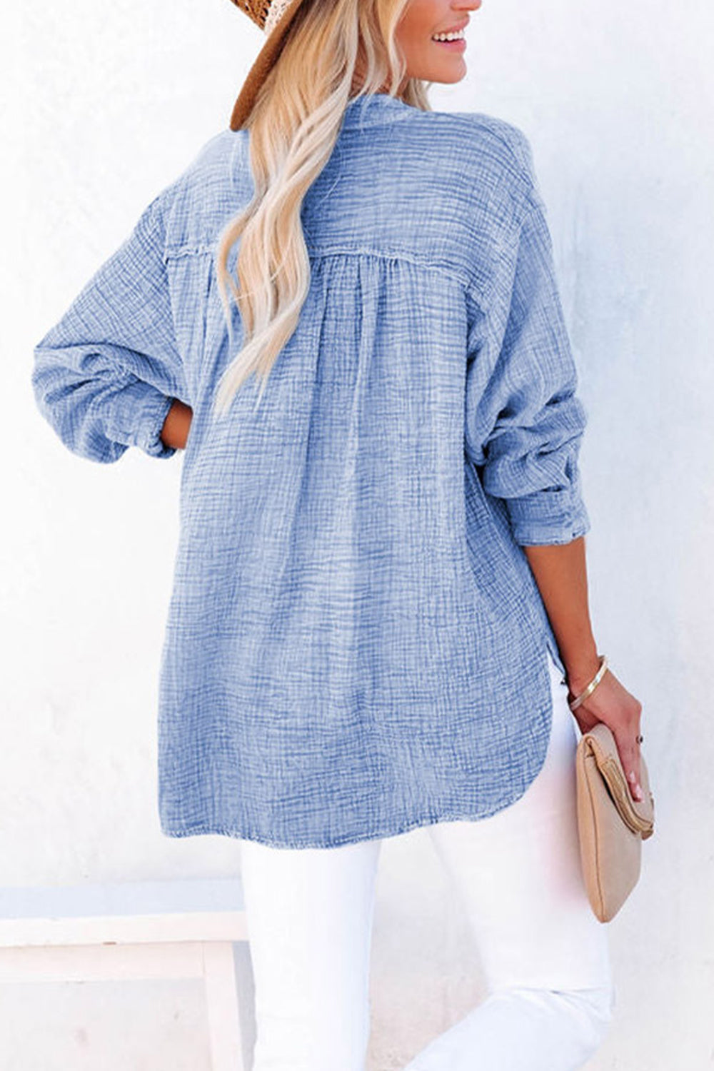 Buttoned Long Sleeve Blouse – Trendsi | ClozArt