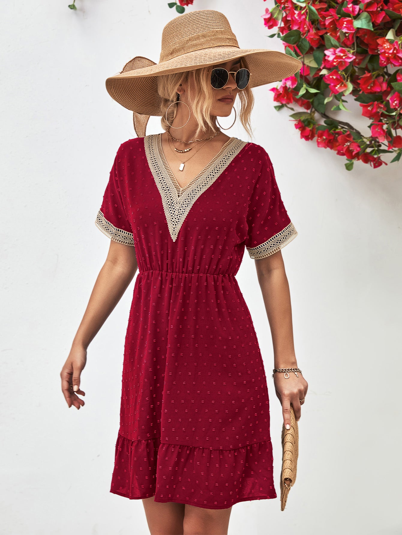 Contrast V-Neck Short Sleeve Mini Dress – Trendsi | ClozArt