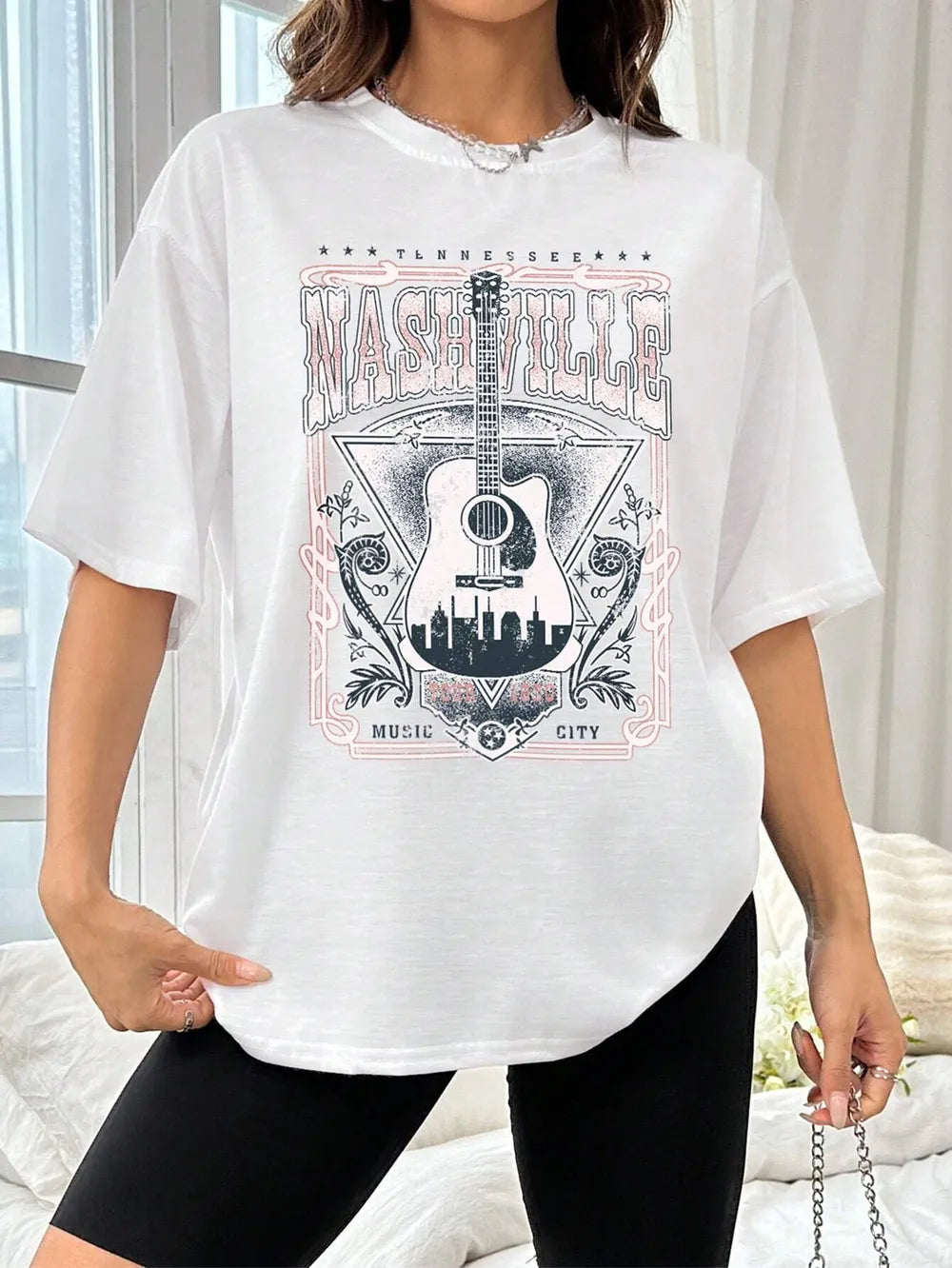 Guitar Graphic Round Neck Half Sleeve T-Shirt – Trendsi | ClozArt