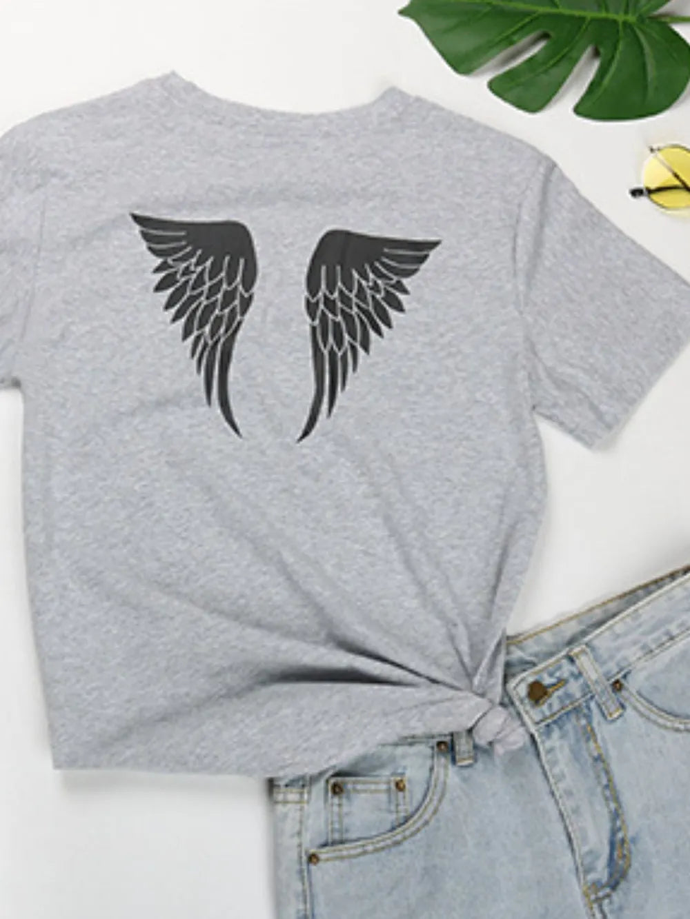 Perfee ANGEL Round Neck Short Sleeve T-Shirt – Trendsi | ClozArt