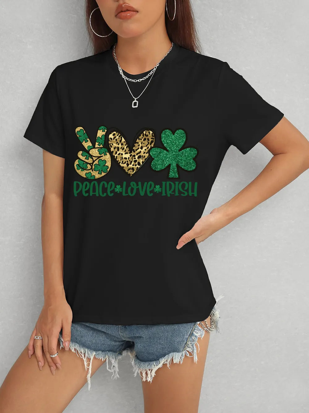 PEACE LOVE IRISH Round Neck Short Sleeve T-Shirt – Trendsi | ClozArt