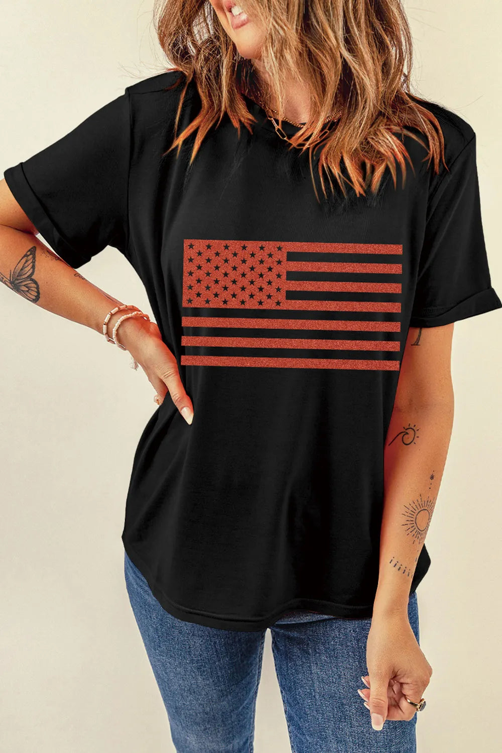 US Flag Round Neck Short Sleeve T-Shirt – Trendsi | ClozArt
