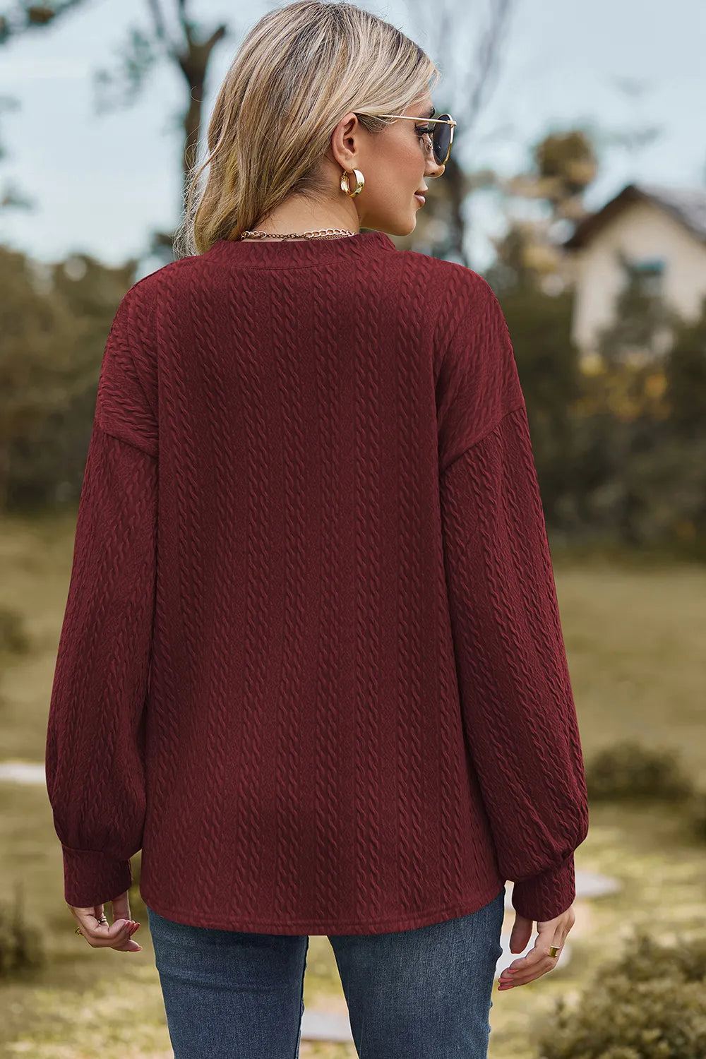 Textured V-Neck Dropped Shoulder T-Shirt – Trendsi | ClozArt
