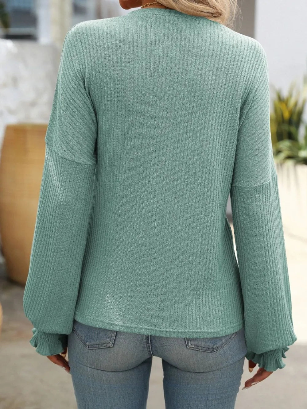 Mandy Ribbed Round Neck Long Sleeve T-Shirt – Trendsi | ClozArt
