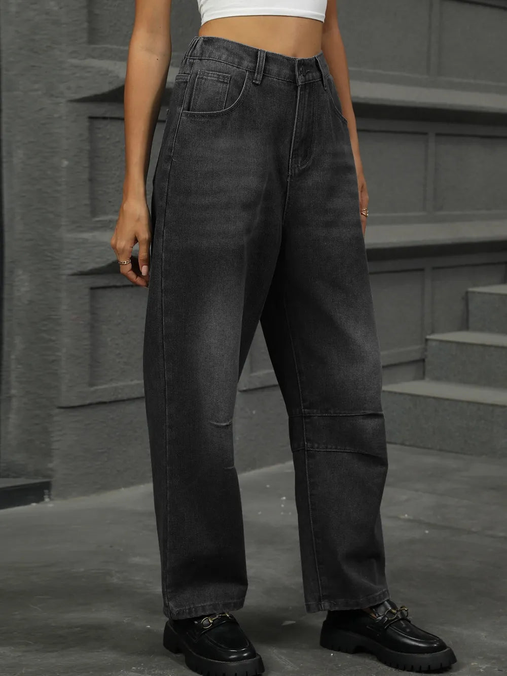 Half Elastic Waist Straight Leg Jeans – Trendsi | ClozArt