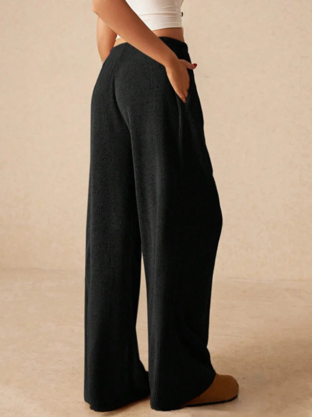 Ribbed Drawstring Wide Leg Pants – Trendsi | ClozArt