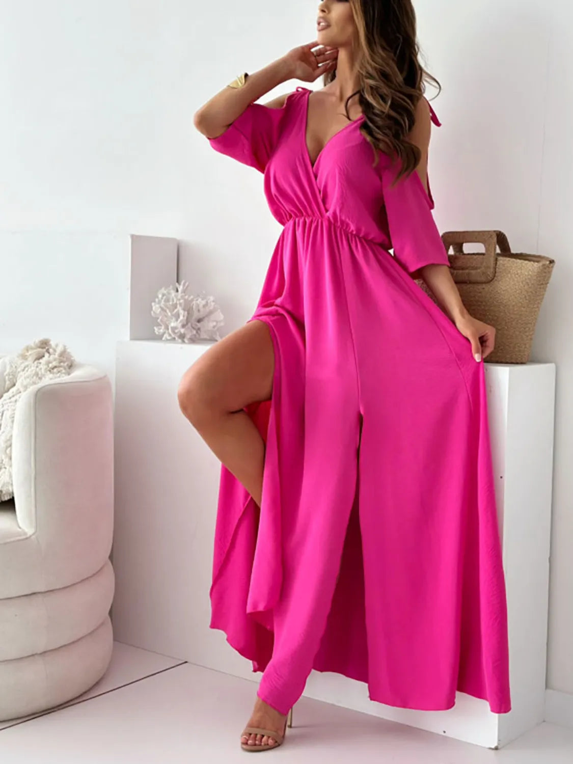 Tied Shoulder Slit Maxi Dress – Trendsi | ClozArt
