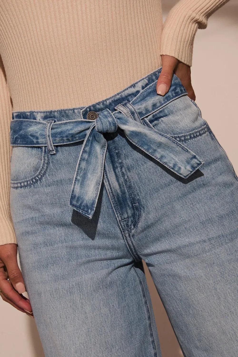 Tied Wide Leg Jeans with Pockets – Trendsi | ClozArt