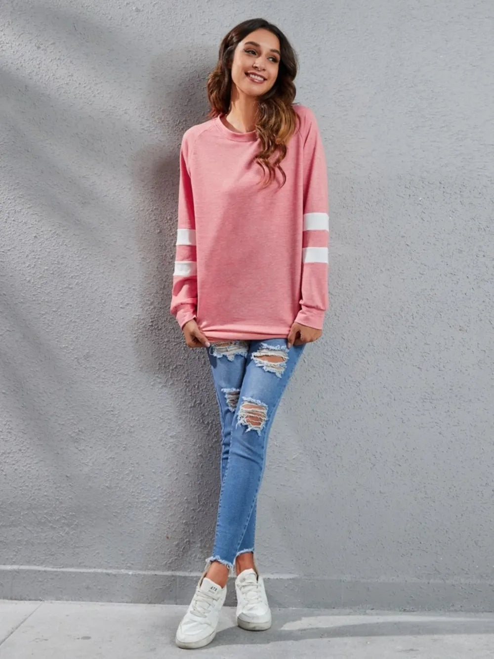 Full Size Striped Round Neck Long Sleeve T-Shirt – Trendsi | ClozArt