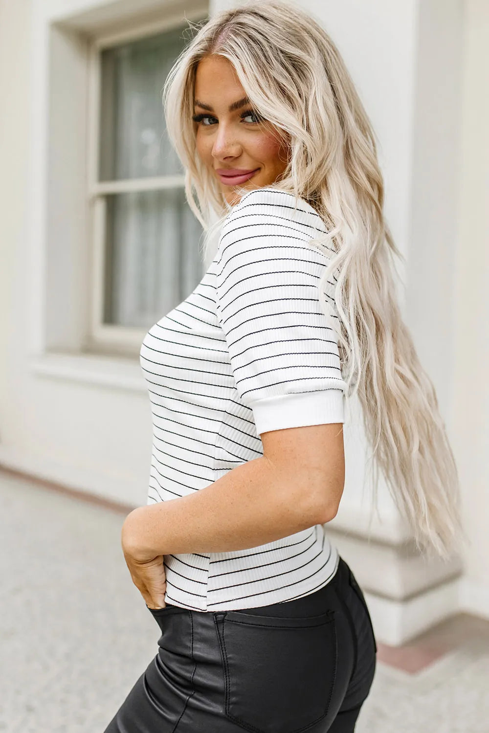 Striped Notched Short Sleeve T-Shirt – Trendsi | ClozArt