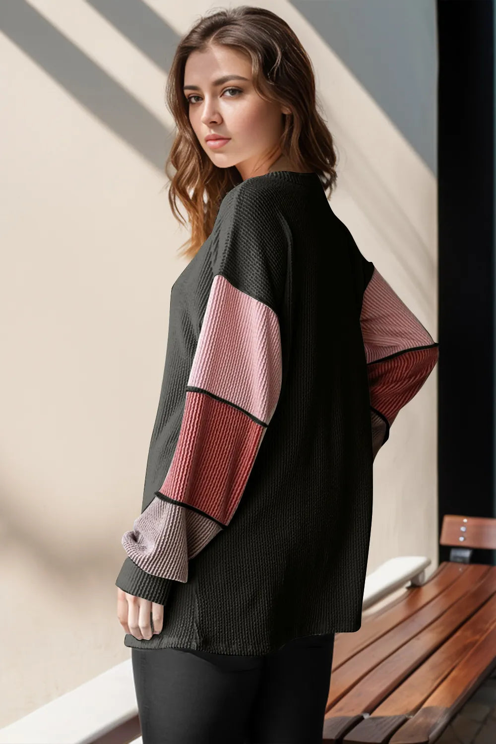 Double Take Full Size Color Block Round Neck Long Sleeve T-Shirt – Trendsi | ClozArt