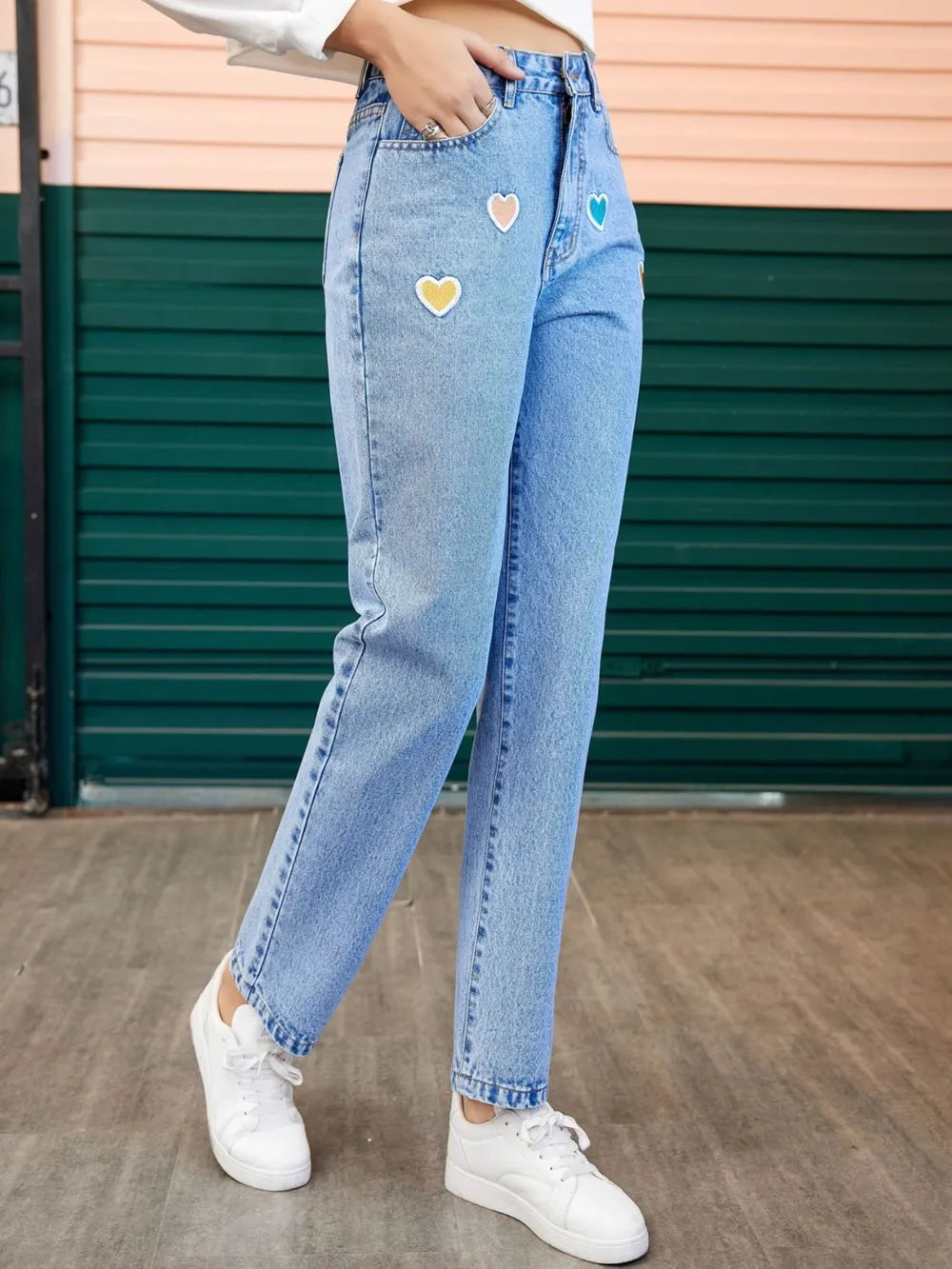 Heart Straight Leg Jeans with Pockets – Trendsi | ClozArt