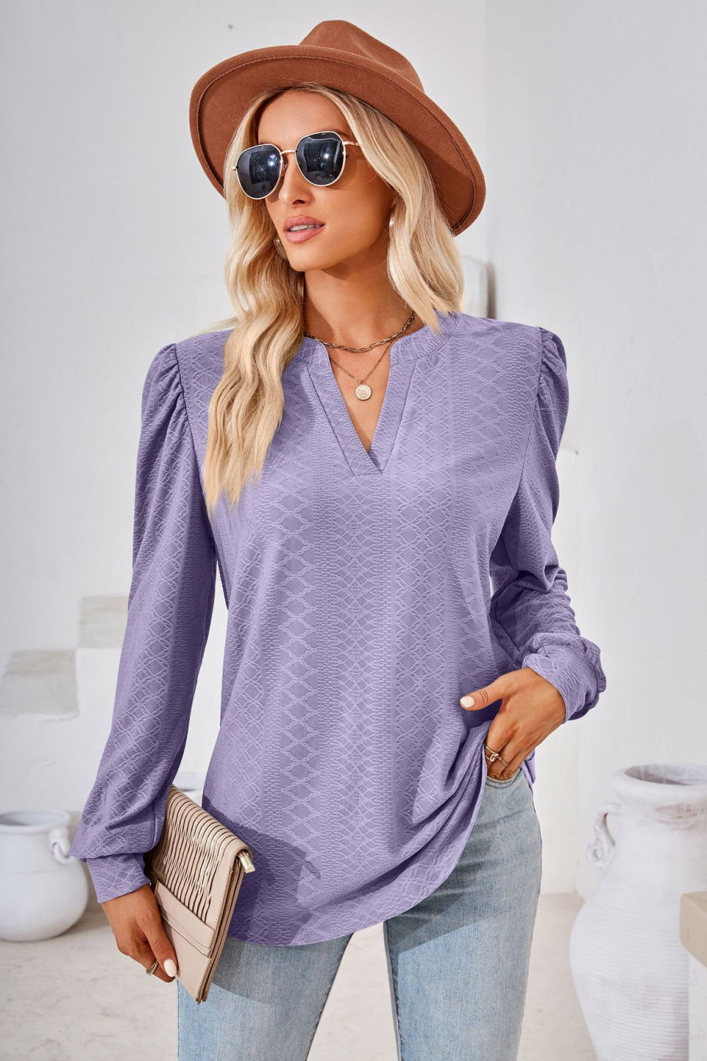 V-Neck Puff Sleeve Blouse – Trendsi | ClozArt