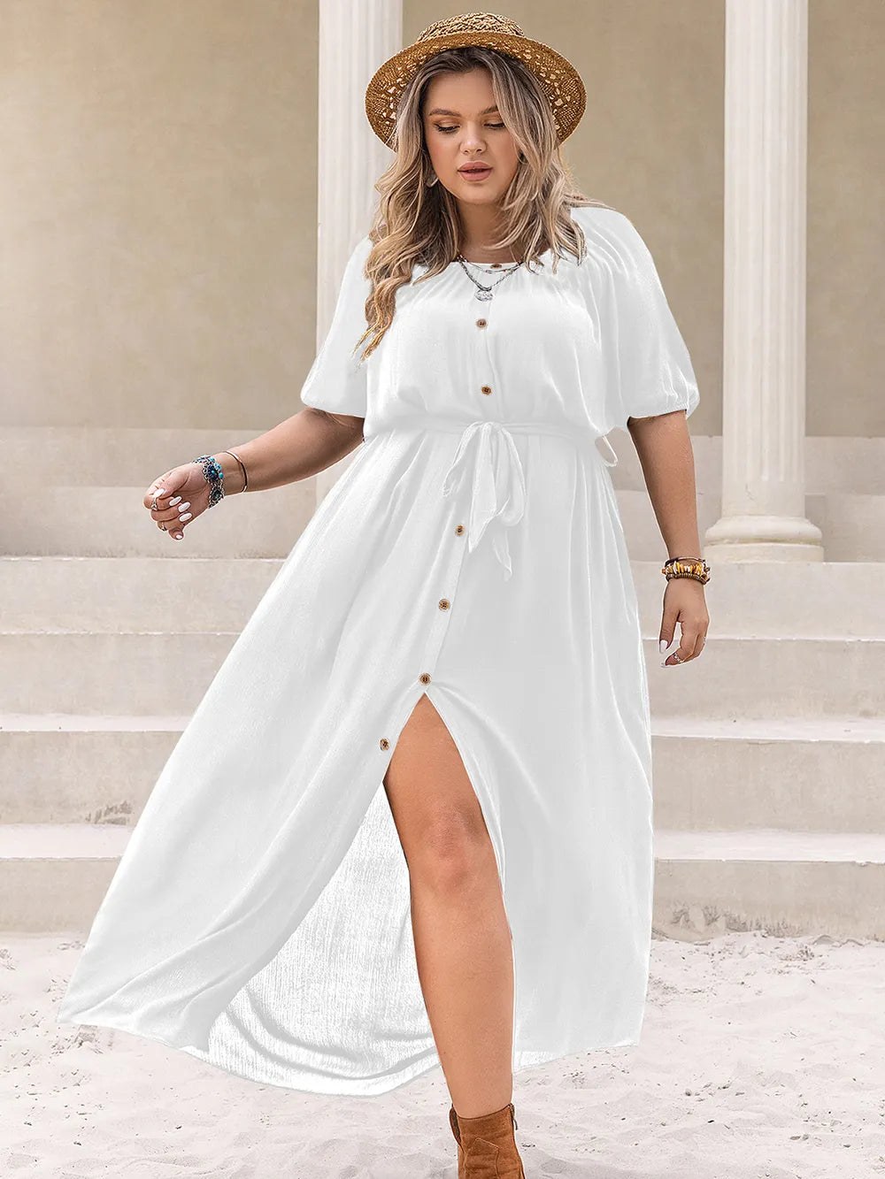 Plus Size Round Neck Half Sleeve Dress – Trendsi | ClozArt