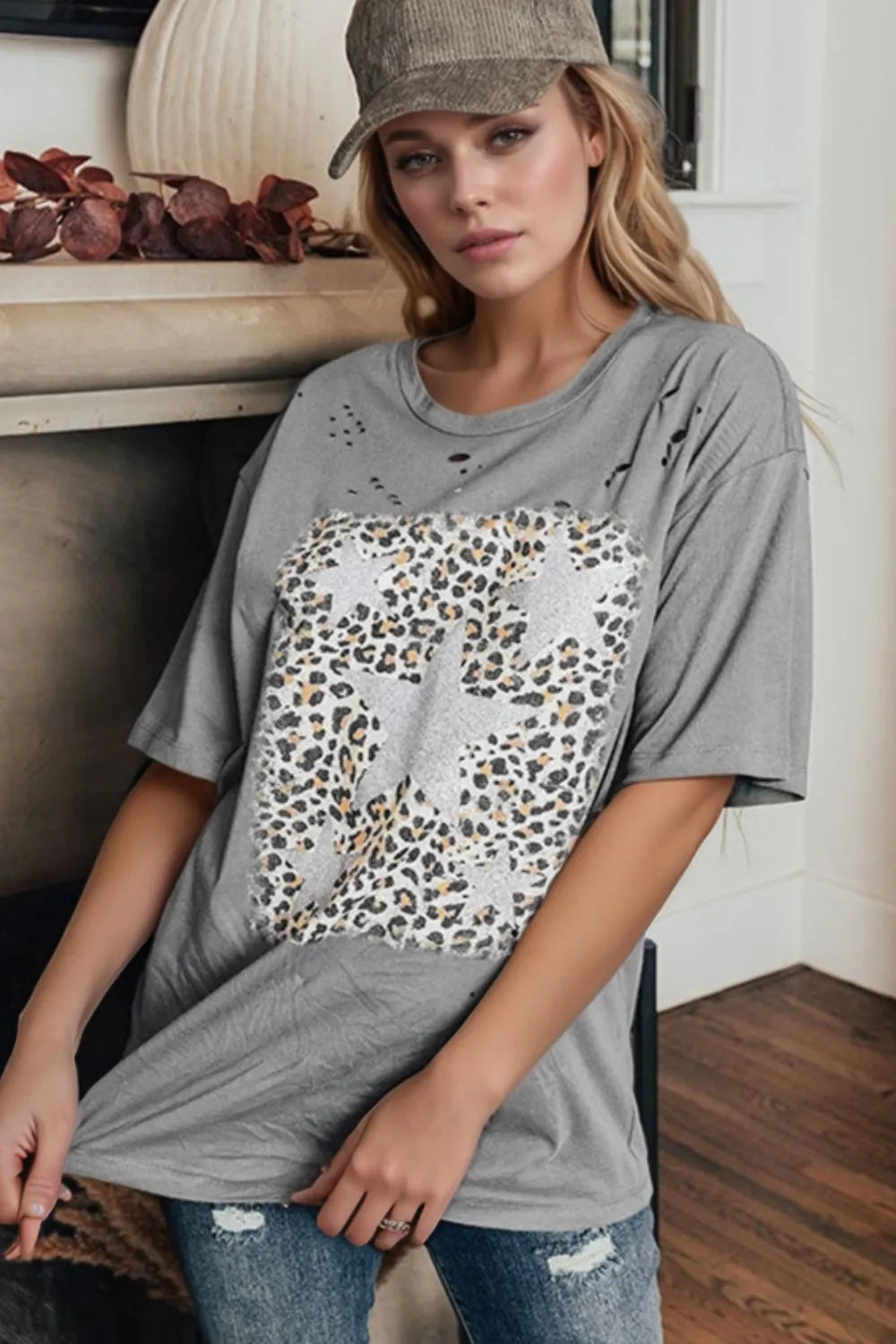 Stars Leopard Graphic Distressed T-Shirt – Trendsi | ClozArt
