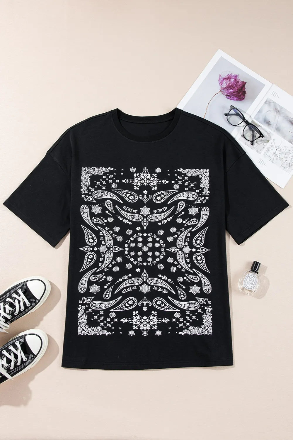 Paisley Round Neck Half Sleeve T-Shirt – Trendsi | ClozArt