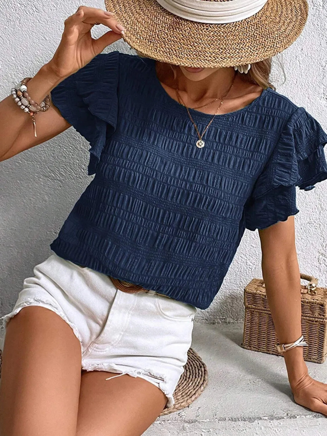Round Neck Ruffled Short Sleeve Top – Trendsi | ClozArt