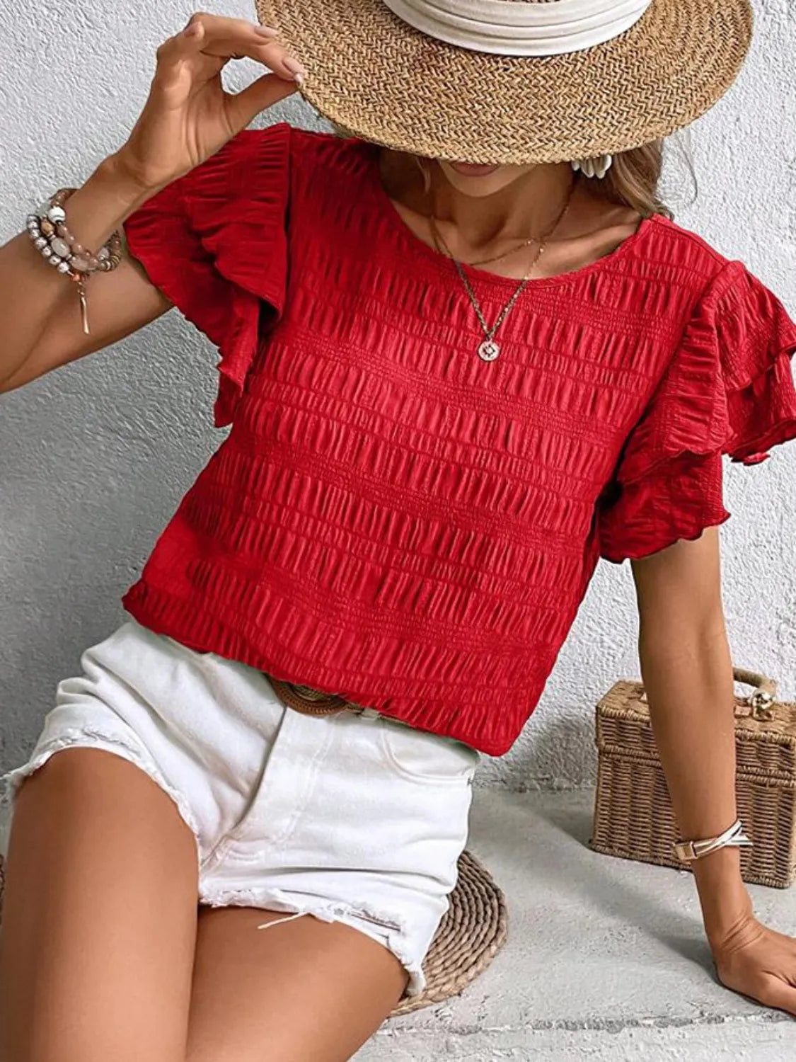Round Neck Ruffled Short Sleeve Top – Trendsi | ClozArt
