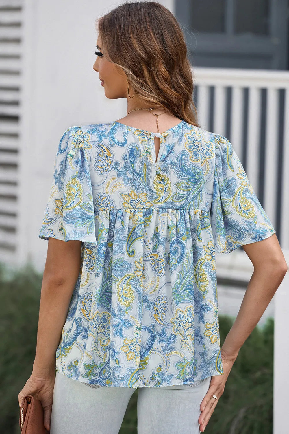Printed Round Neck Short Sleeve Blouse – Trendsi | ClozArt