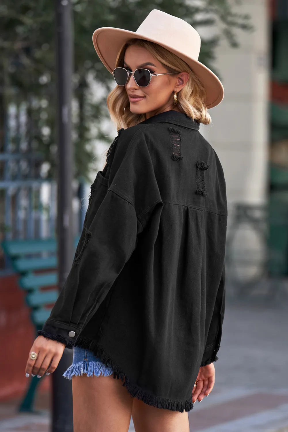 Distressed Button Up Raw Hem Denim Jacket – Trendsi | ClozArt