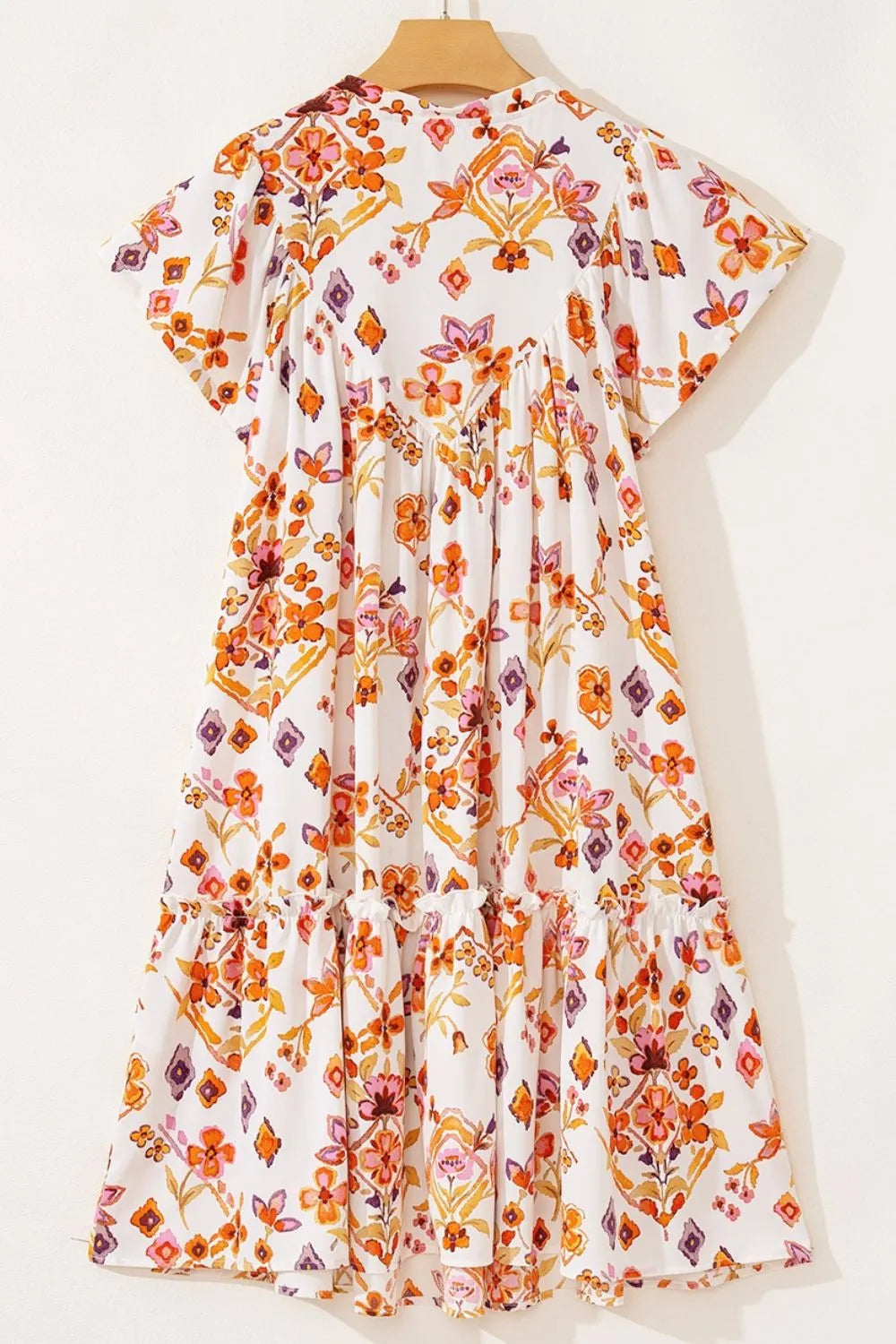 Printed Tie Neck Cap Sleeve Mini Dress – Trendsi | ClozArt