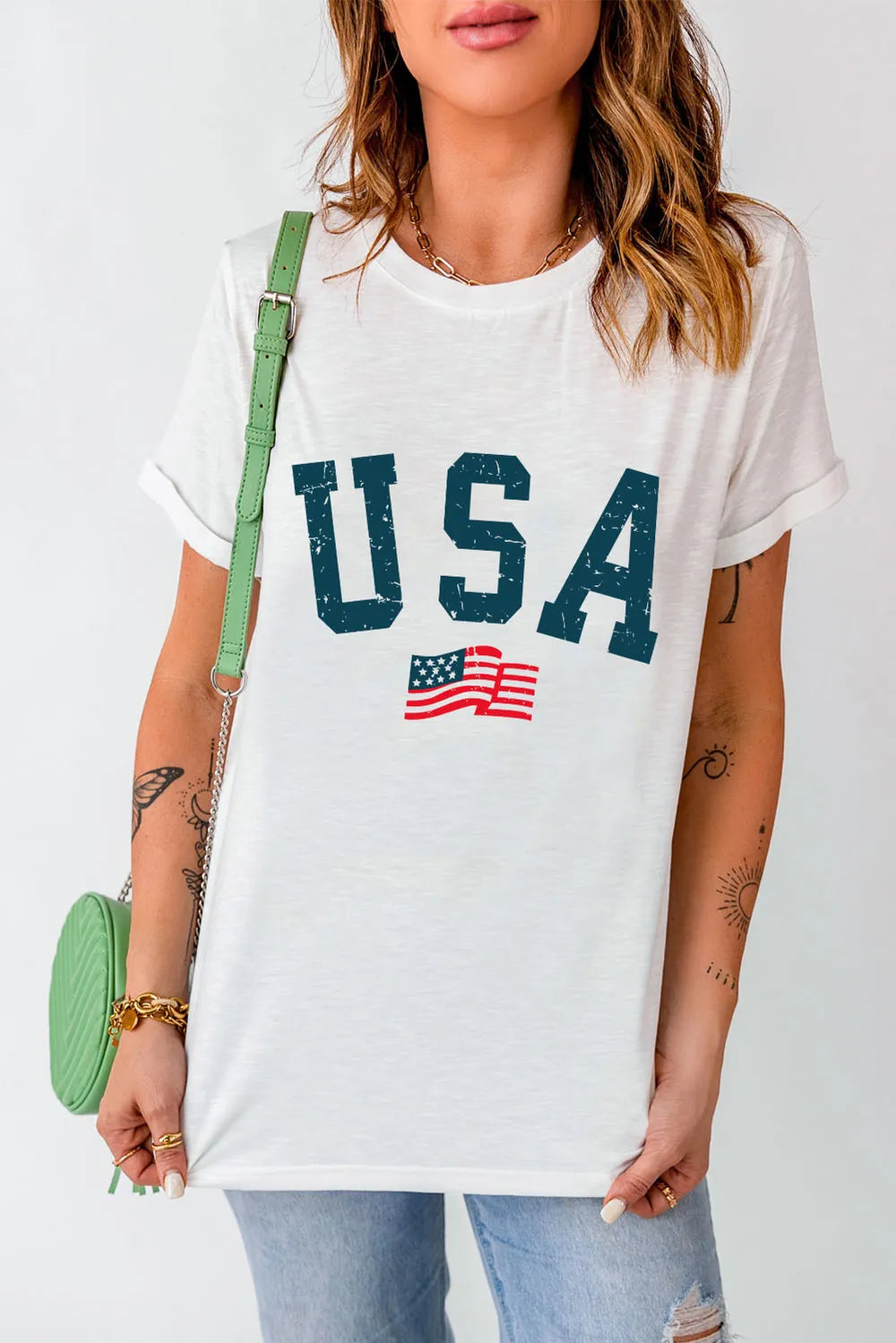USA Round Neck Short Sleeve T-Shirt – Trendsi | ClozArt