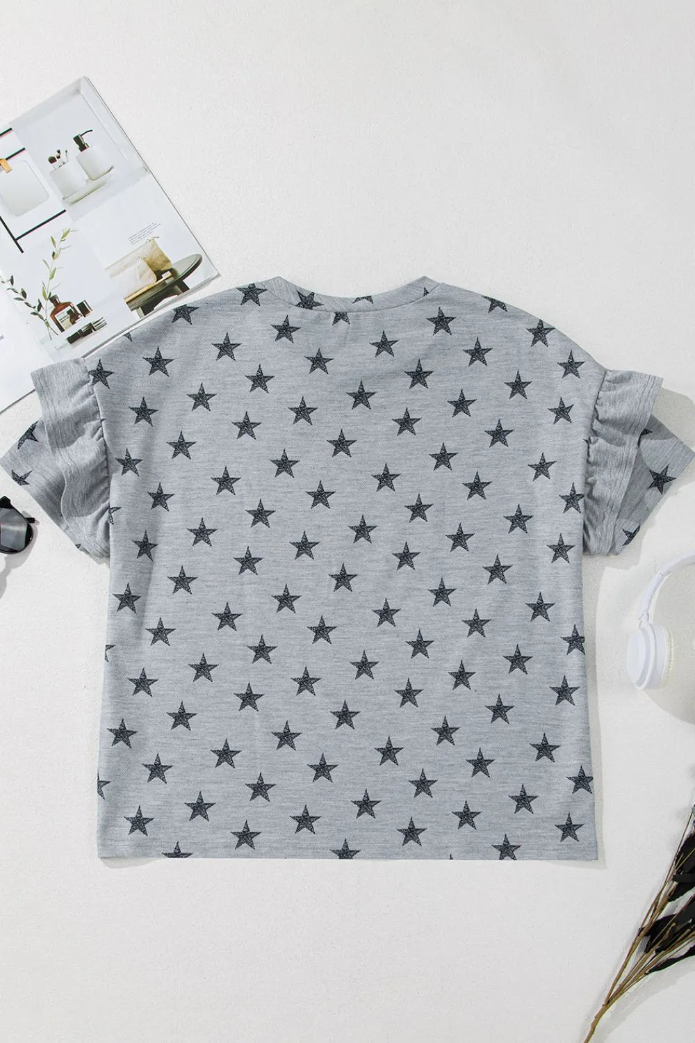Star Print Tiered Ruffled Sleeve Crew Neck T Shirt – Trendsi | ClozArt