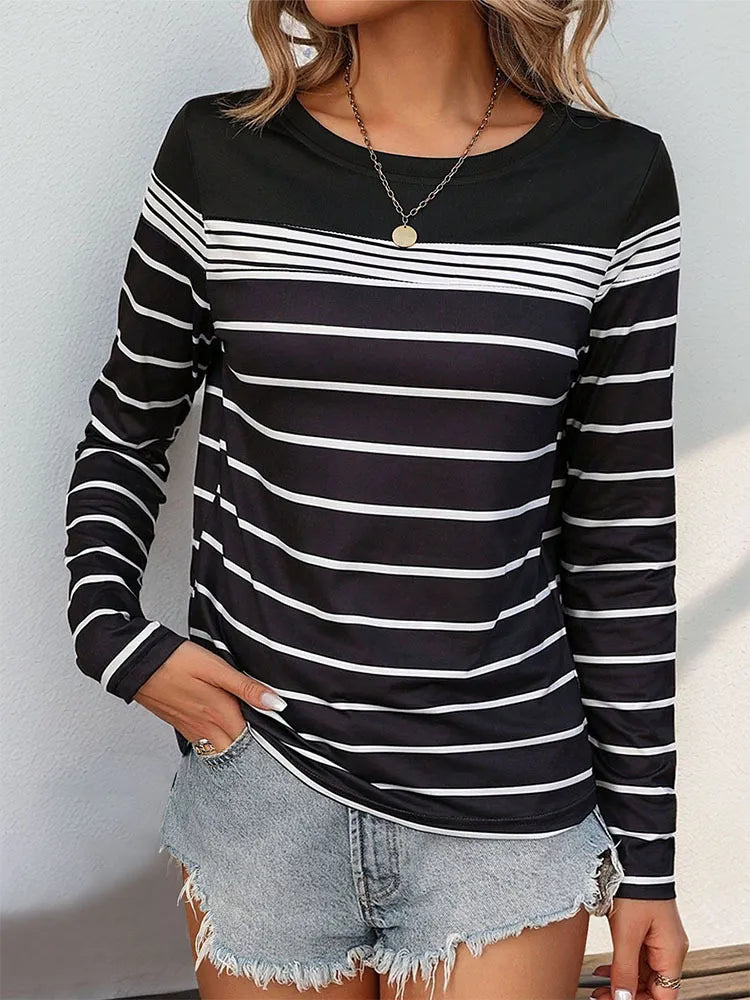 Perfee Striped Round Neck Long Sleeve T-Shirt – Trendsi | ClozArt