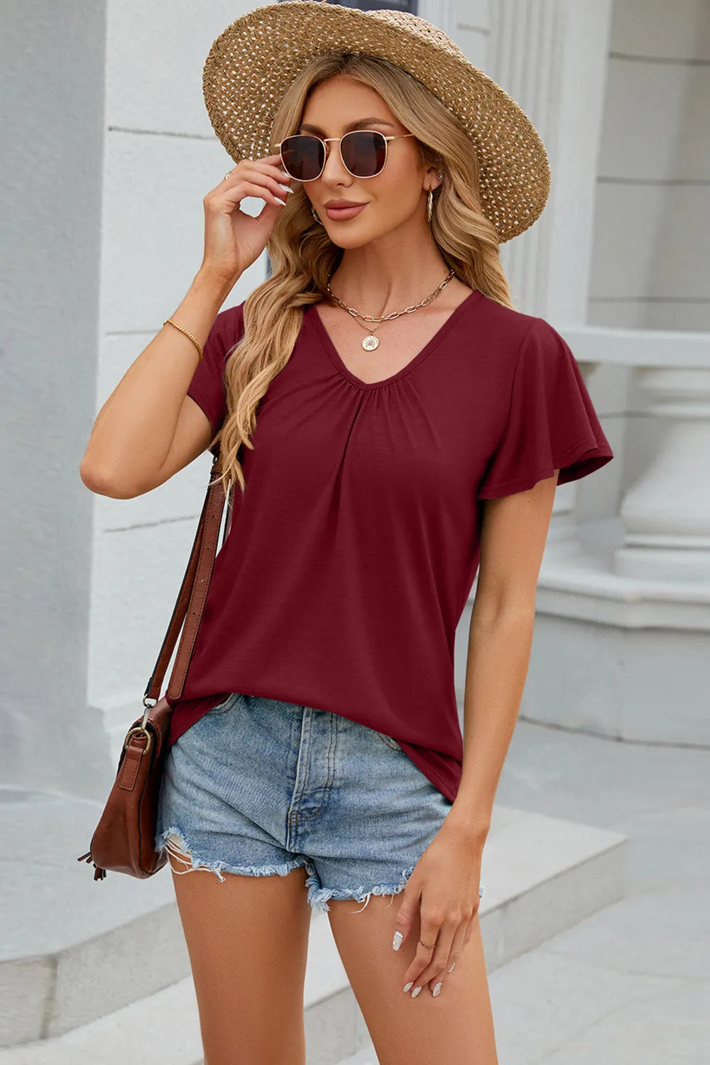 V-Neck Short Sleeve T-Shirt – Trendsi | ClozArt