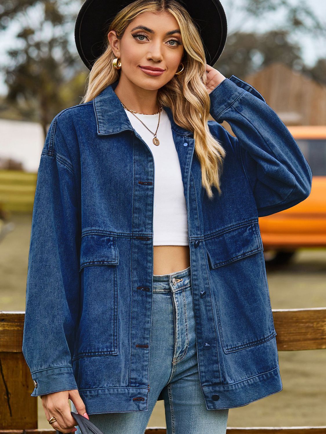Dropped Shoulder Denim Jacket with Pockets – Trendsi | ClozArt