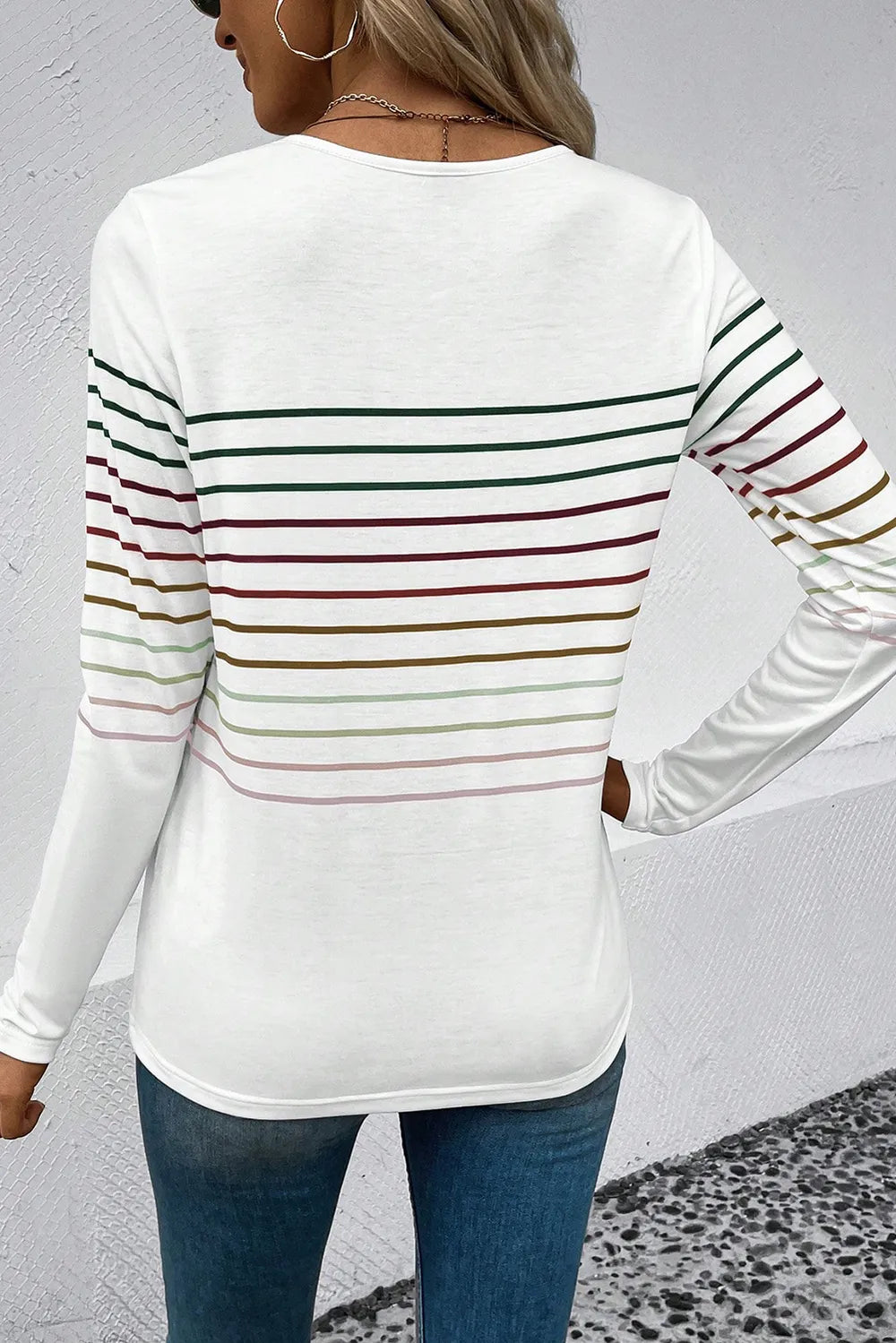 Striped Round Neck Long Sleeve T-Shirt – Trendsi | ClozArt