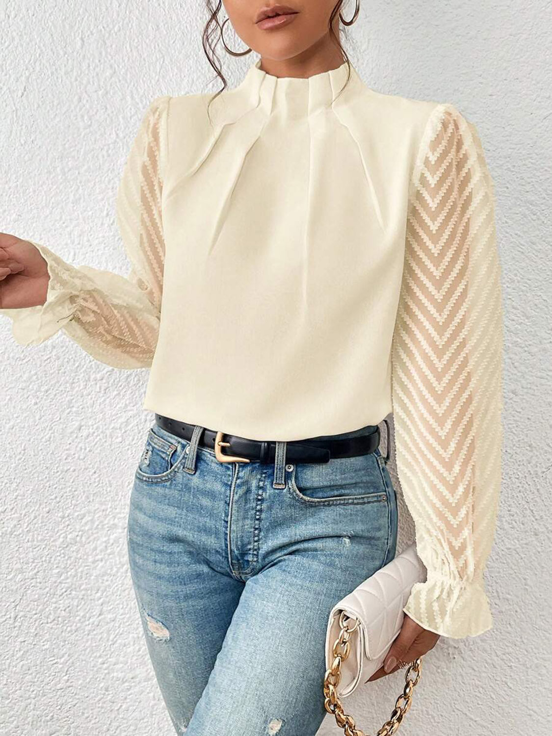Mock Neck Flounce Sleeve Blouse – Trendsi | ClozArt