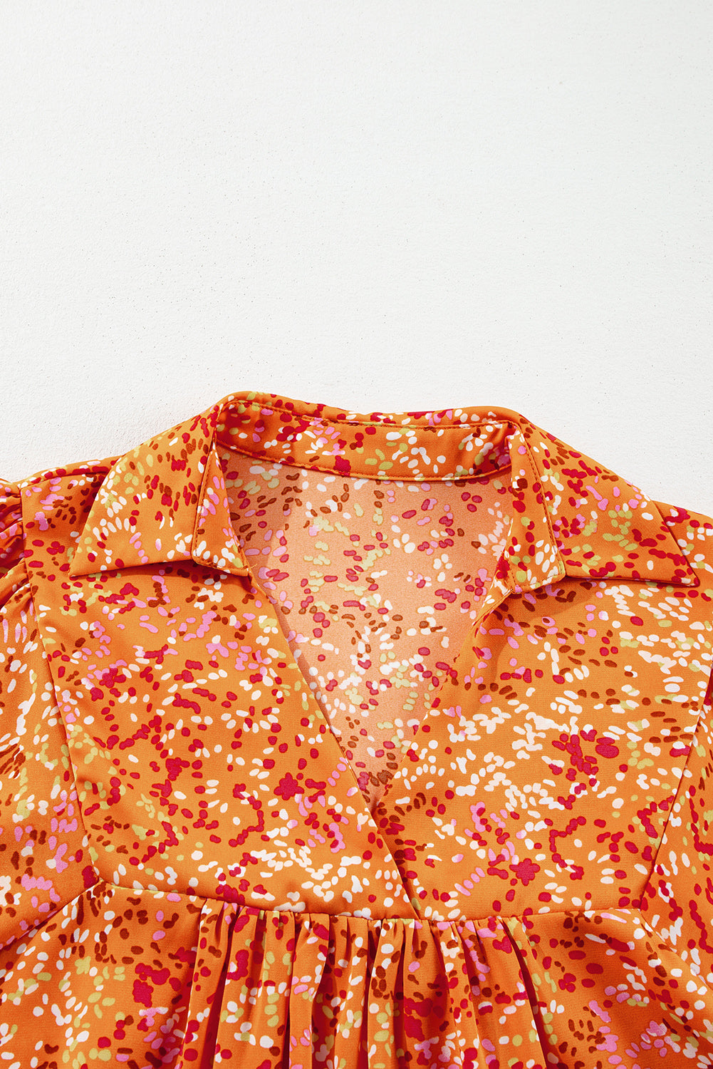 Orange Abstract Print Loose Fit Collared V Neck Babydoll Blouse – Shewin | ClozArt