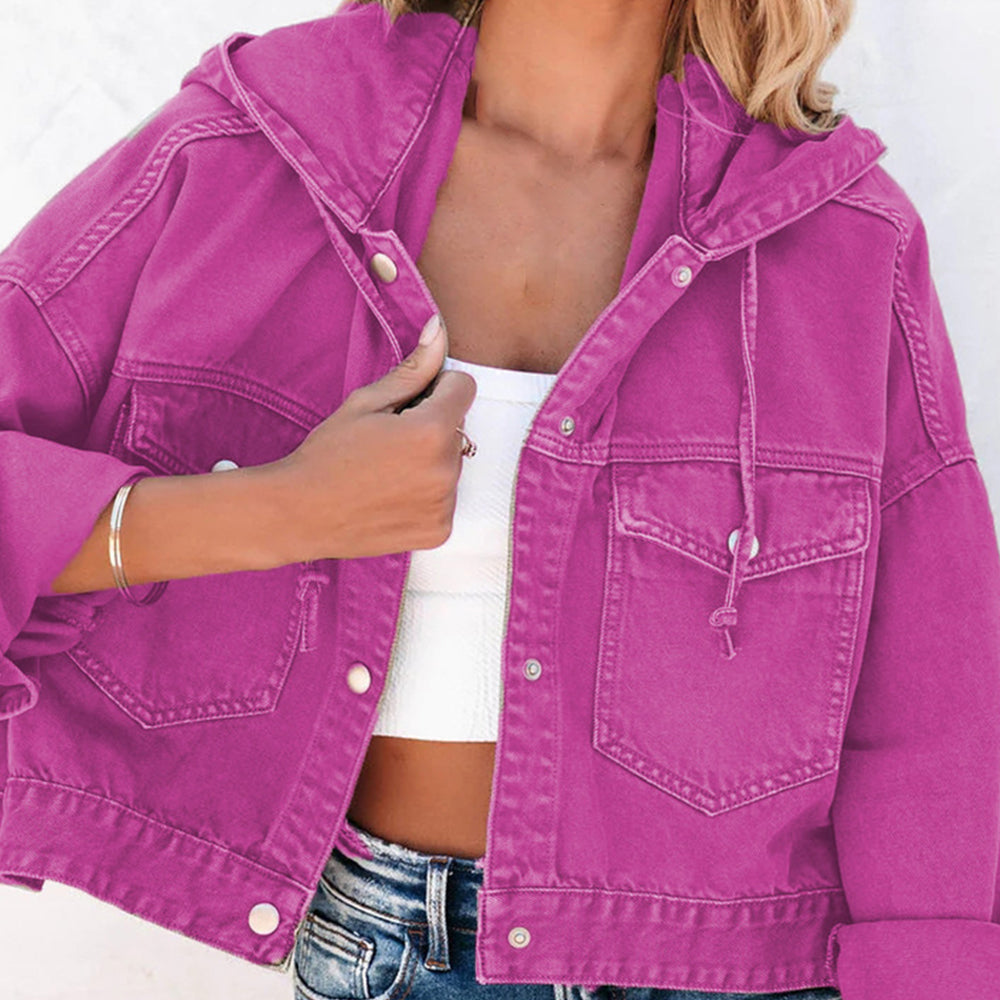 Hooded Dropped Shoulder Denim Jacket – Trendsi | ClozArt