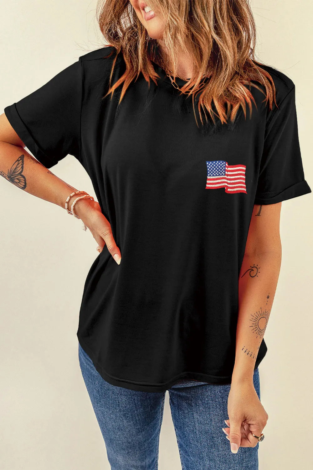 US Flag Round Neck Short Sleeve T-Shirt – Trendsi | ClozArt