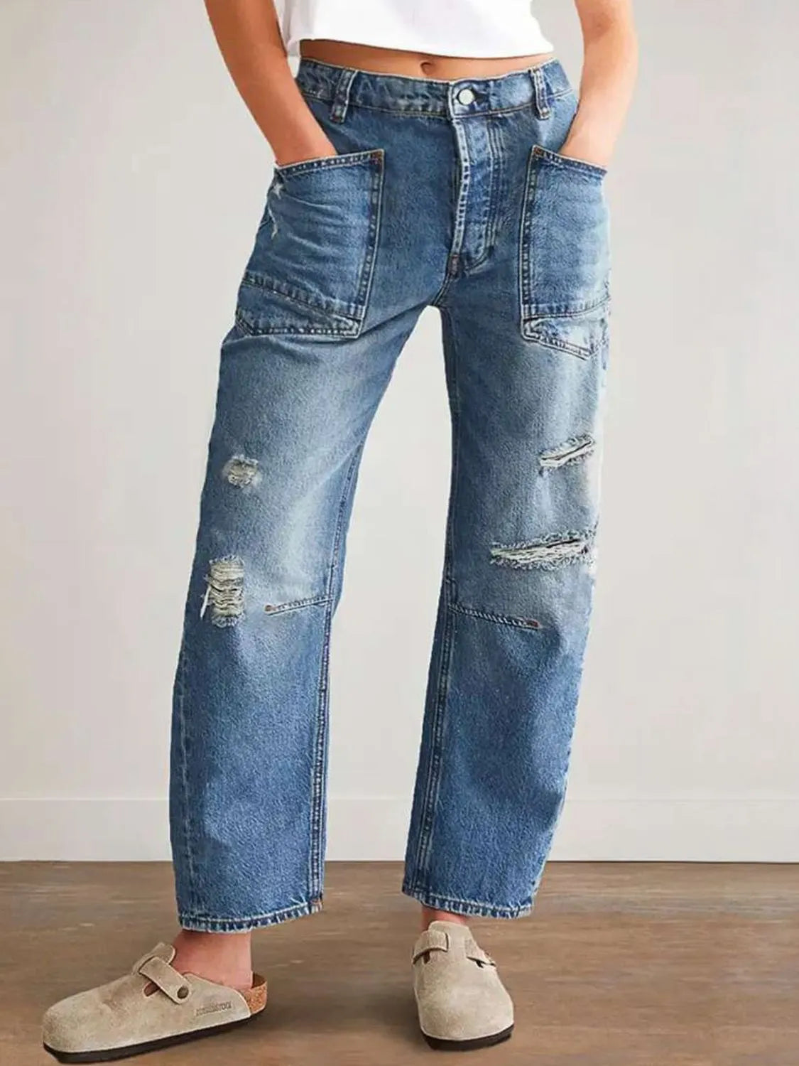 Distressed Jeans with Pockets – Trendsi | ClozArt