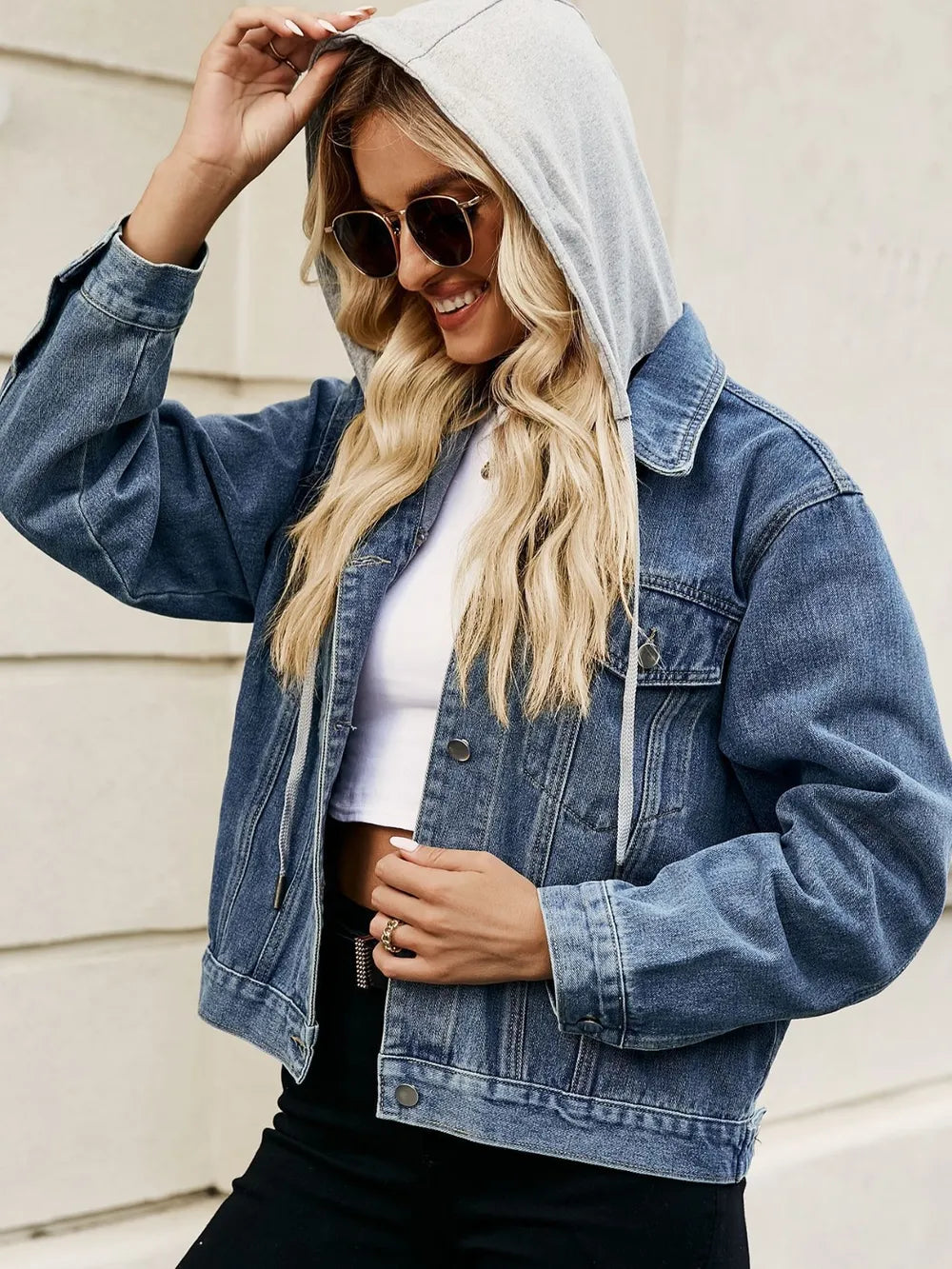 Drawstring Hooded Button Up Denim Jacket – Trendsi | ClozArt