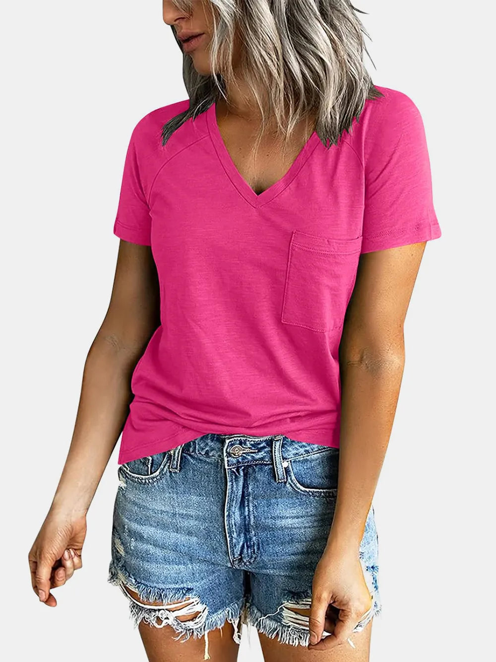 Pocketed V-Neck Short Sleeve T-Shirt – Trendsi | ClozArt