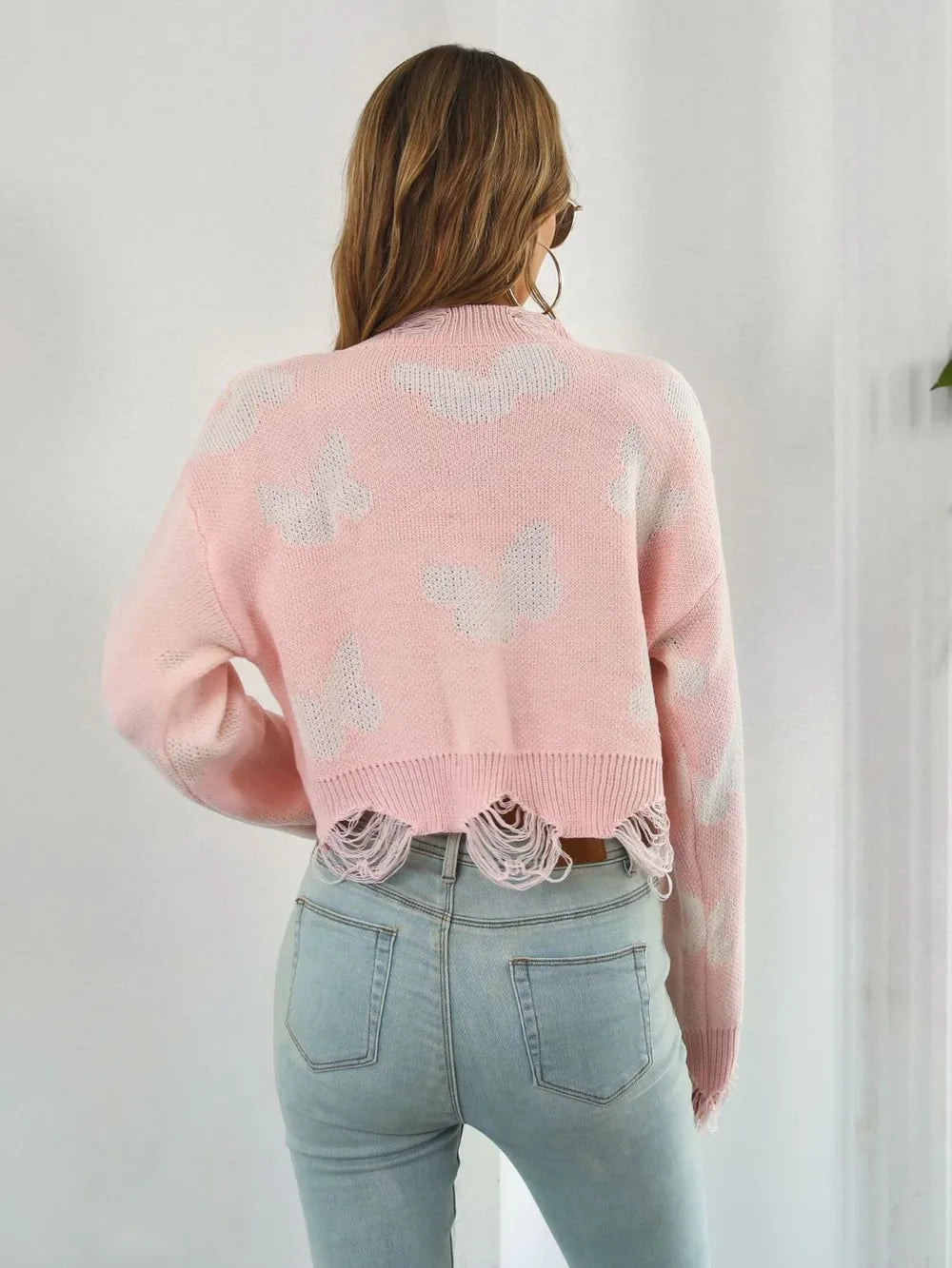 Distressed Butterfly Cropped Sweater – Trendsi | ClozArt