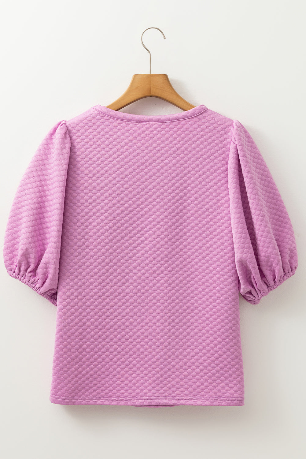 White Solid Textured O Neck Puff Sleeve Blouse – Shewin | ClozArt
