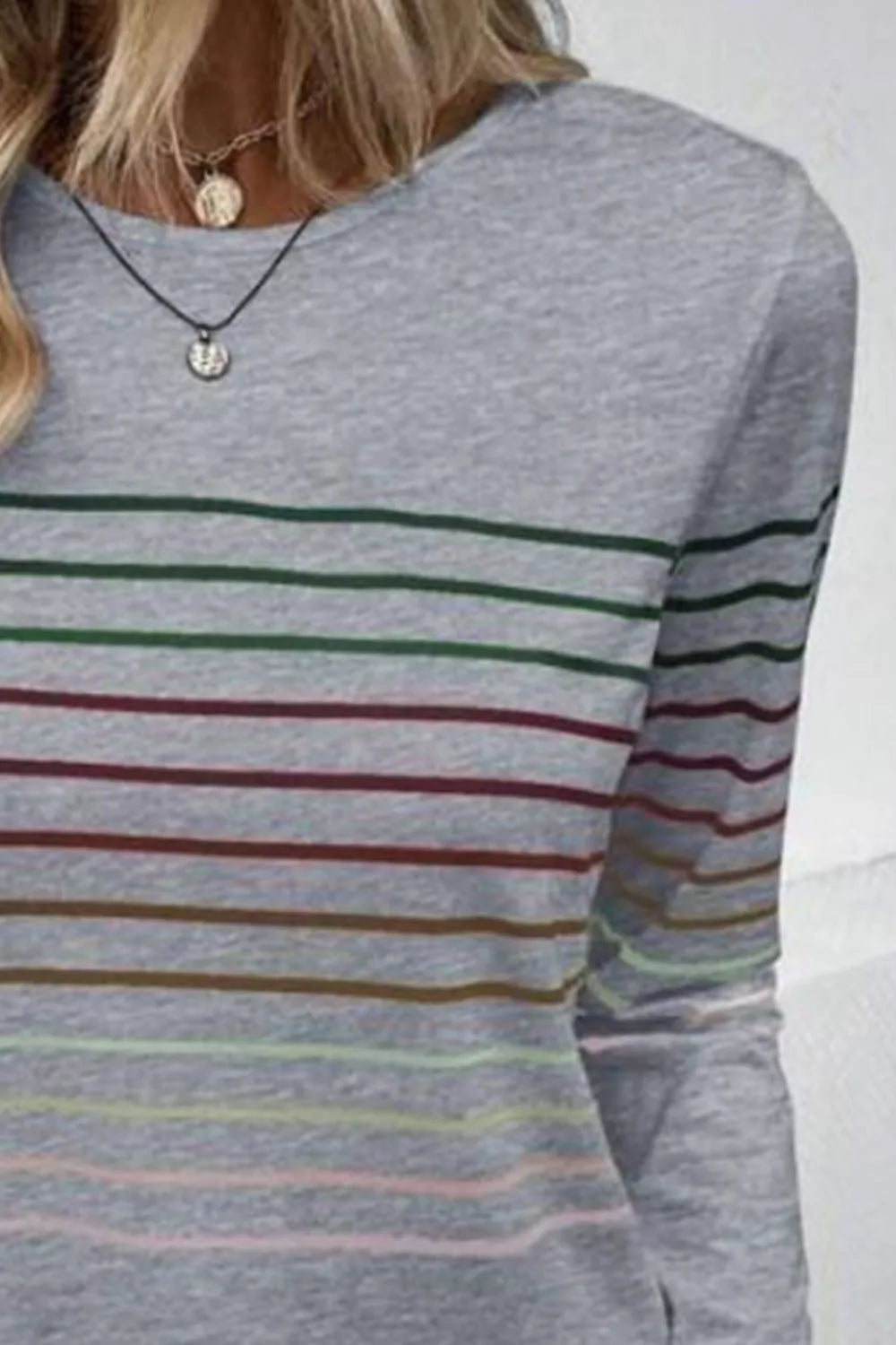 Striped Round Neck Long Sleeve T-Shirt – Trendsi | ClozArt