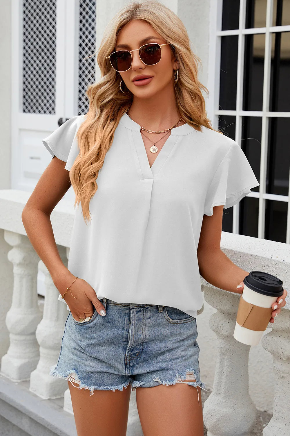 Notched Cap Sleeve T-Shirt – Trendsi | ClozArt
