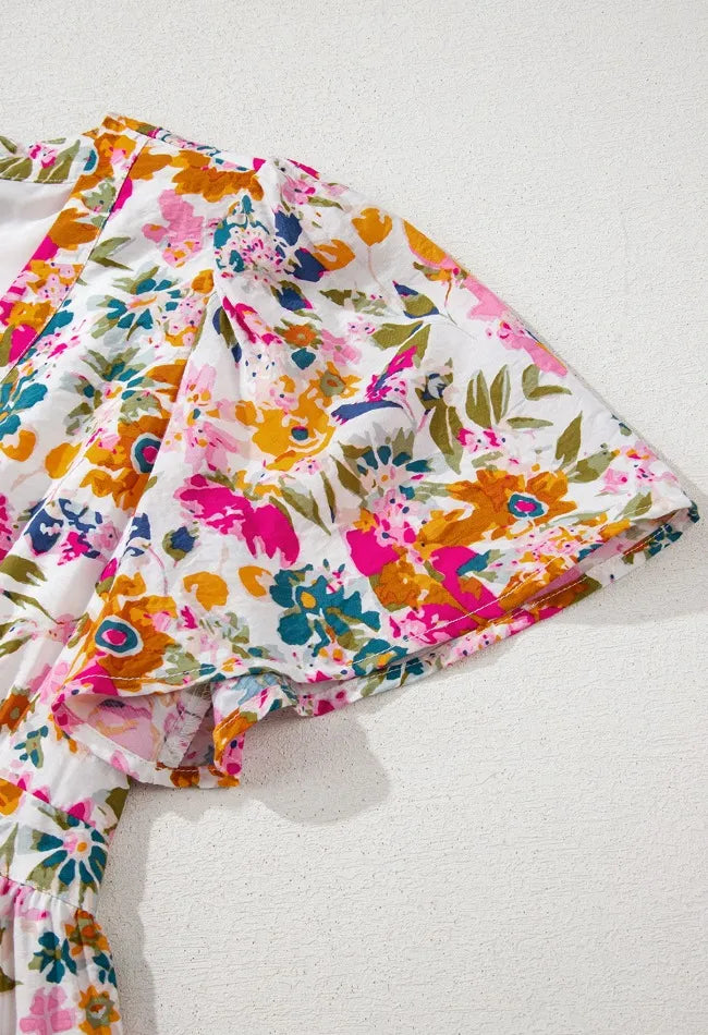 Floral Short Sleeve V Neck Dress with Pockets – Trendsi | ClozArt