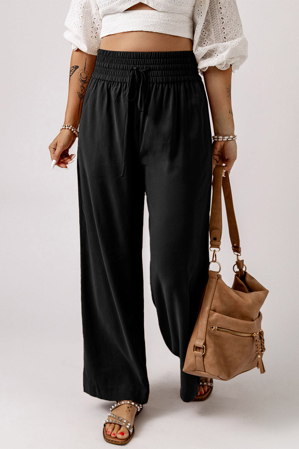 Drawstring Smocked Waist Wide Leg Pants – Trendsi | ClozArt