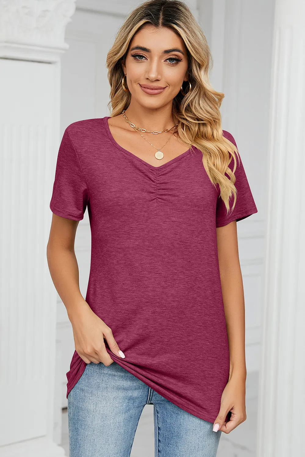 Ruched Heathered Short Sleeve T-Shirt – Trendsi | ClozArt