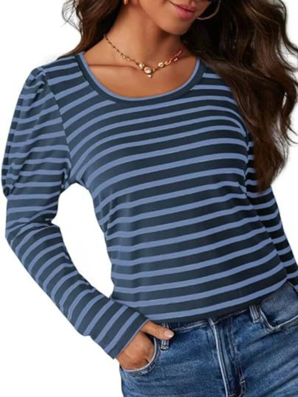 Striped Round Neck Long Sleeve T-Shirt – Trendsi | ClozArt